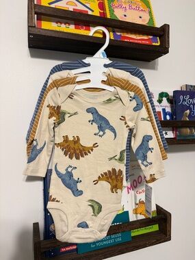 Carter's Long-Sleeve Dino Print One-Piece Bodysuit - Cream, Blue & Brown